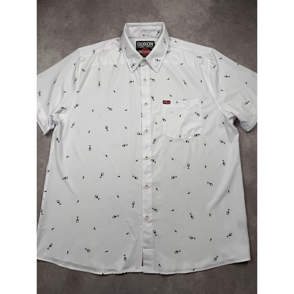 Dixxon Flannel Co Wine Slayers White AOP Glass Short Sleeve Button Shirt Mens 2X